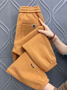 กางเกงลำลองผู้หญิงฤดูใบไม้ร่วง/ฤดูหนาวสีลูกกวาด ทรงสลิมฟิต กางเกงขายาวทรงฮาราจูกุ กางเกงขายาวทรงสปอร์ต ทรงหลวม ผ้าฝ้าย ผสมโพลีเอสเตอร์