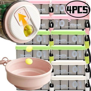 Dizoey 4PCS Mini Medicine Pills Box Keychain Pills Dispenser Boxes Portable Travel Tablets Organizer for Holding 4 Various Vitamins