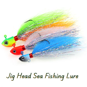 3PCS 3D Eye Fishing Jig Head Lure with Flash Tinsel Fast Sinking Bass/Trout/Snook Saltwater Freshwater Fishing Bait Tackle