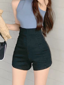 Ultra High Waist Denim Shorts Womens Skinny Peach Hip Show Thin Black Stretch Belly Compression Hip Pants Outwear Ins Fashion