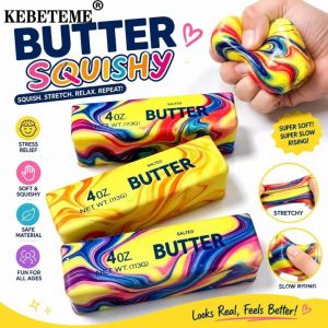 Realistic Rainbow Butter Stick Squishy Toy Super Slow Rising Soft Stretch Squeeze Fidget Toy Simulation Butter Bar Stress Relief Decompression Toy for Kids Adults All Ages