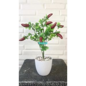 Tanaman Artificial Pohon Cabai Merah Mini Pot Melamine Dekorasi Pajangan Meja Kerja