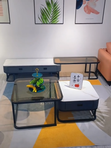 Bàn trà 2 trong 1 hiện đại khung thép kính cường lực nhiều màu chống xước chống lửa