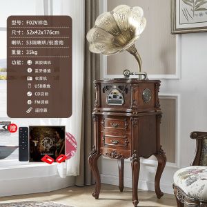 Fankarenni Phonograph Loudspeaker Solid Wood Retro American Living Room European-Style Vintage Audio Vinyl Record Player
