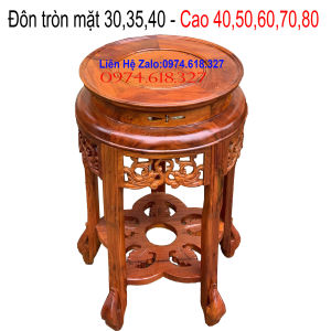 Đôn tròn mặt 40cm kiểu tròn phượng gỗ hương cao 50607080