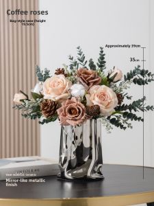 Nordic Style Glass Vase Artificial Rose Flowers Bouquet Living Room Decorations TV Cabinet Table Centerpiece Dried Flower Arrangement