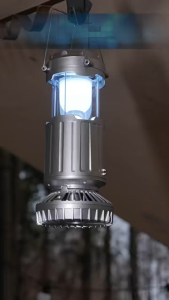 ไฟตั้งแคมป์ โซล่าเซลล์ โคมไฟพร้อมพัดลมในตัว แคมป์ปิ้ง LED สามารถชาร์จมือถือได้ ไฟฉุกเฉิน พัดลมพลังงานเเสงอาทิตย์ กันน้ำ