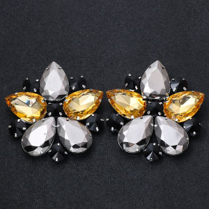 Stonefans Bridal Flower Clip on Earrings Non Piercing Accessories Statement Women Colorful Rhinestone Ear Clip Wedding Jewelry