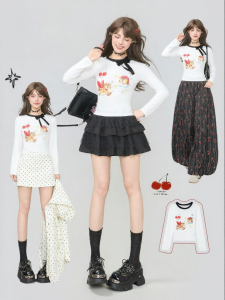 KEIKO | Slim Fit Short Style Long Sleeve T-Shirt Pony Print