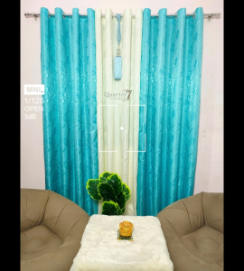 Quarter7 Curtains - Satin Fabric - Daffodil Design - Aqua blue - SOLD PER PIECE/PER SET