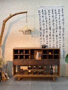 Wabi-Sabi Style Solid Wood Sideboard Tea Water Cabinet Homestay Entrance Partition Decorative Cabinet Tea Cup Rack Display Cabinet