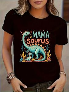 Funny MamaSaurus T-Rex Dinosaur Mom T-Shirt Retro Vintage Tee Soft Crew Neck Short Sleeve Shirt - Mothers Day Gifts for Women