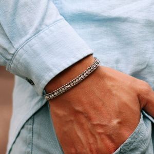 Luxury Men Tennis Bracelet Stainless Steel White Zirconia Chain Link Braslet Adjustable Gifts For Him Armband Herren Accessories