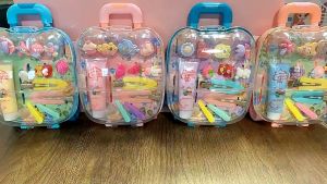 Ready Stock DIY Suitcase Hair Clip Set Handmade Cream Glue Hair Clip 奶油胶发夹收纳拉杆箱