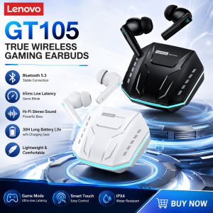 Lenovo | Lenovo GT105 Gaming Wireless Earbuds 65ms Ultra Low Latency RGB Light HiFi Stereo 30H Play Time Touch Control Headset Men Gifts