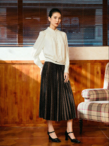 Elegant French Pleated Silk Elastic Crepe Shirt