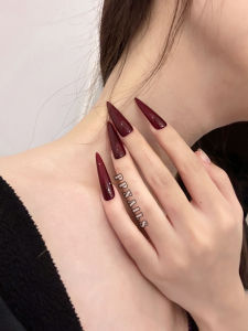 พลาสม่าโรส ฮาโลวีน สีพลาสม่า ยาวพิเศษ เซ็กซี่ เคล็ดลับเล็บสีแดง ชุดสีเข้ม รูปทรงอัลมอนด์ ข้อกําหนดปกติ