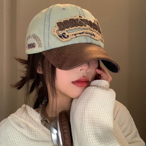 New Casual Splicing Retro Baseball Caps Cotton Denim Tattered Jeans Sun Hat Sunscreen Hat Sun Cap Peaked Cap Girl
