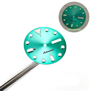 28.5mm No Logo SKX Series Green Luminous Dial Fit NH36/4R Movement High-Quality Dual Calendar Sunburst Watch Dial Case Mod Parts