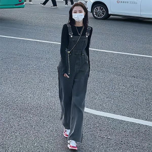 กางเกงยีนส์ทรงตรงเอวสูงขากว้างสำหรับผู้หญิงไซส์ใหญ่ กางเกงขายาวทรงหลวมสไตล์เกาหลีฤดูใบไม้ผลิและฤดูใบไม้ร่วง