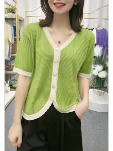 QINGNAER | Simple Elegant V-Neck Short Sleeve Slim Fit Blouse