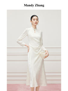 Chinese Style Handmade Knotted Brocade Satin Qipao Dress