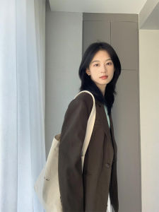 Deep Brown Casual Wide Leg Suit Jacket Womens Spring Autumn American Retro Style Commute Loose Top Quality Parkyeon Brand