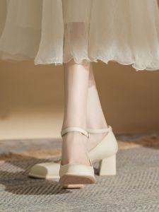 Elegant French High Heels Womens 2024 New Spring Autumn Light Mary Janes Chinese Style Engagement Shoes Cheongsam Shoes