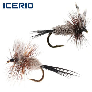 ICERIO 6PCS Grizzly Brown Hackle Adams Irresistible Dry Fly May Fly Midge Fly Mosquito Fly Pike Bass Trout Fishing Lures Baits