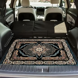 VIKAMA Vintage European Floral Trunk Mat Scratch Resistant Non Slip Universal Car Boot Liner Decor