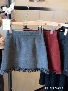 GUZILIAN | Shiny Sequin Mini Skirt Womens High Waist Slimming A-Line Short Skirt Half Body Skirt Wood Grain Edge Sweet Commute Style