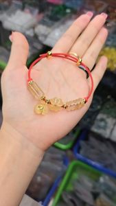 Vòng Thạch Anh Tóc Vàng Bạch Kim lu thống ngũ điếu cỏ 4 lá túi tiền treo móc vàng 10k cho mệnh Thổ và Kim - Phong Thủy TUDO