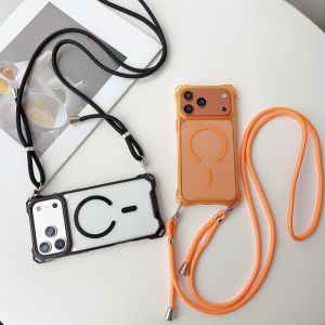 Shockproof Strap Case For iPhone 17 Pro Max Air 16 15 14 13 12 16Pro Wireless Magnetic Crossbody Lanyard Cord Transparent Cover