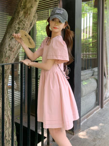 Pink A-Line Mini Dress Womens Summer New Style French Gentle High Waist Slimming  Style Princess Skirt Cotton Polyester