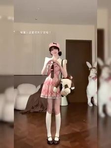 Sweet Pink Checkered Long Sleeve Dresses For Petite Girls