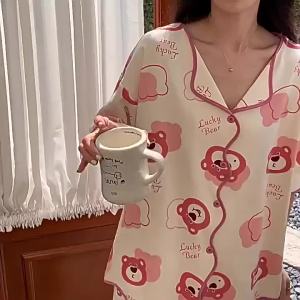 Đồ ngủ Hai MảNh Áo Cardigan nữ sinh ngọt ngào đồ ngủ dễ thương quần áo nữ