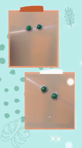 Bông tai nụ bông hoa đeo sát tai màu xanh lục quý phái style hàn quốc dự tiệc