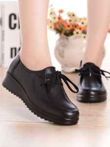 SHIPAILUO | Leather Shoes Womens Flat Bottom Anti-Slip Soft Sole Knot Casual Footwear Large Size 44 Autumn Winter New Style Comfortable