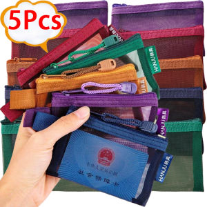 5pcs Square Mesh Nylon Storage Bag / Portable Zipper Coin Bag / Mini Net Organizer Pouch / for Money Earphone Data Cable Chargers Bag ID Credit Card