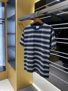 Fashionable Loose Fit Short Sleeve round Neck T-Shirt Color Woven Retro Stripes Summer Menswear American Style Casual Top