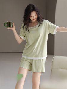 MiiOW | Áo ngủ cotton mùa hè cho nữ MiiOW Cat Person Áo ngủ tay ngắn quần short thoải mái rộng rãi có đệm ngực mặc ở nhà ngoài trời