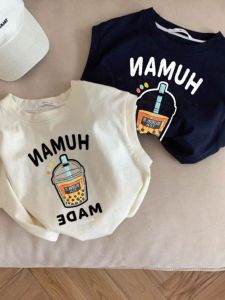 Pure Cotton Summer Sleeveless Cartoon Print Kids Vest Boys T-Shirt Loose Fit Big Kids Summer Clothing Breathable Comfortable