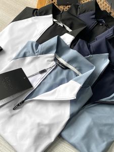 Quick Dry High Elastic Breathable Mens Casual Sport Shirt Half Zipper Stand Collar Spring Summer Trendy Long Sleeve T-Shirt