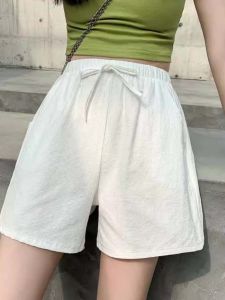 Cotton Linen Short Pants Women Summer Outdoor Sports Loose Fit Drawstring Casual Trousers High Waist Wide Leg Hot Pants