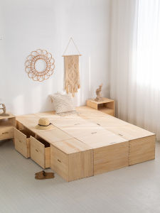 Solid Wood Storage Box Simple Combination Tatami Wooden Box Bed Extension Wide for Small Apartments Window Seat Cabinet