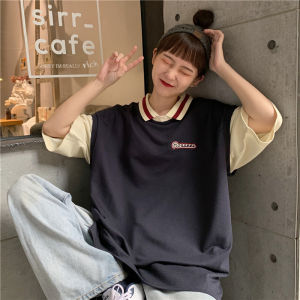 เสื้อยืดคอกลมแขนสั้นผ้าฝ้ายสไตล์เกาหลีสำหรับฤดูร้อน ทรงหลวม ทรงหลวม ทรงเข้ารูป เสื้อยืดคอกลมลายการ์ตูน