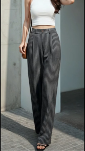 Quần Dài Suông Ống Rộng Chất Vải Tyssi Không Nhăn Thoáng Mát Lưng Thun Co Giãn Họa Tiết Kẻ Sọc