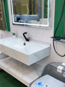 Bàn Đá 2 Tầng Nhà Tắm Tràn Viền KT 50x100cm  Kèm Chậu Âm Bàn Chống Xước Mẫu Mới Nhất Hot Nhất Hiện Nay Hàng Nhập Khẩu Bảo Hành 10 Năm