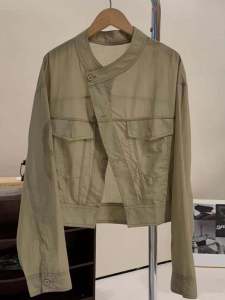 Womens Summer 2026 New Lightweight Ice Silk Loose Personality Short Top Sun Protection Outerwear Button Design Long Sleeve