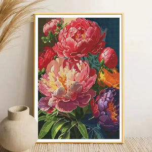 DIY Cross Stitch Complete Kits Peony Pattern Printed Canvas Cross-Stitch Kits 11CT Cotton Thread Set Embroidery Decoration